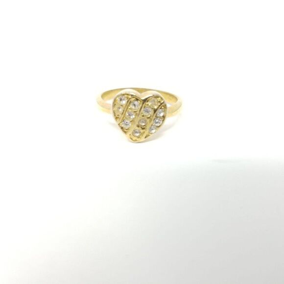 Vintage Heart Rhinestone Ring, Gold Tone Setting, Sparkly Estate - Picture 2 of 5
